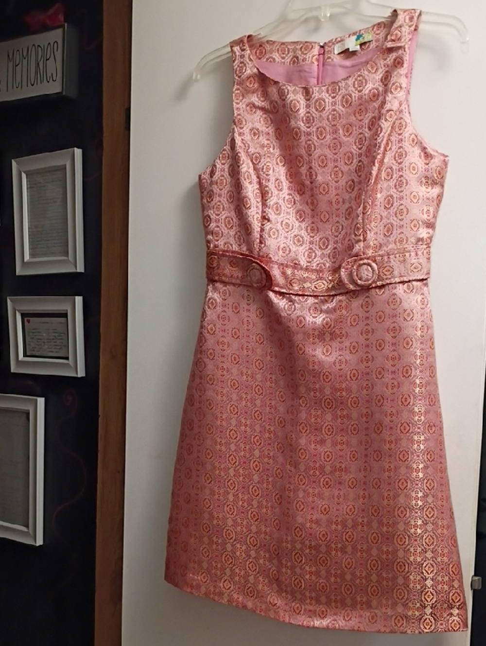 Retro Pink Metallic Jacquard Mini Dress